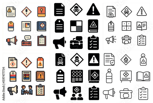 Safety and caution icons set - silhouette, warning, hazard and alert symbols