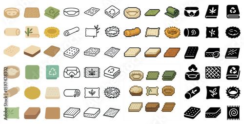 Reusable goods flat icons set – sustainable, eco-friendly, green living symbols