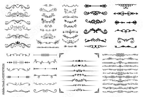 Wallpaper Mural dividers doodle set. Wedding decorative elements. Divider ornament, borders, vintage line separators. Hand drawn vector illustration Torontodigital.ca