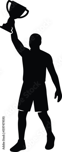 Silhouette athlete celebrating victory holding trophy overhead vector Illustrator