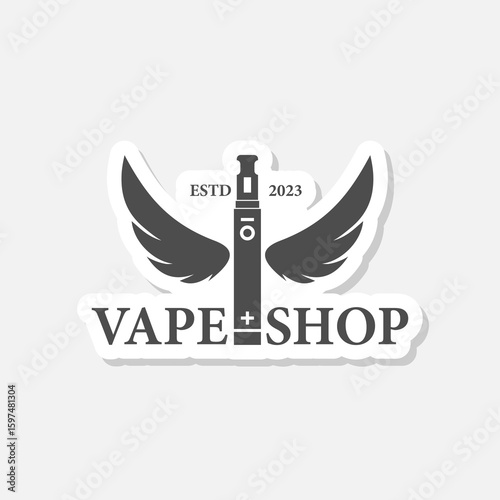 Vape shop logo template sticker isolated on gray background