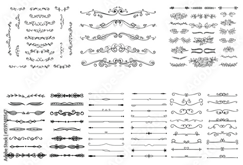 Wallpaper Mural dividers doodle set. Wedding decorative elements. Divider ornament, borders, vintage line separators. Hand drawn vector illustration Torontodigital.ca