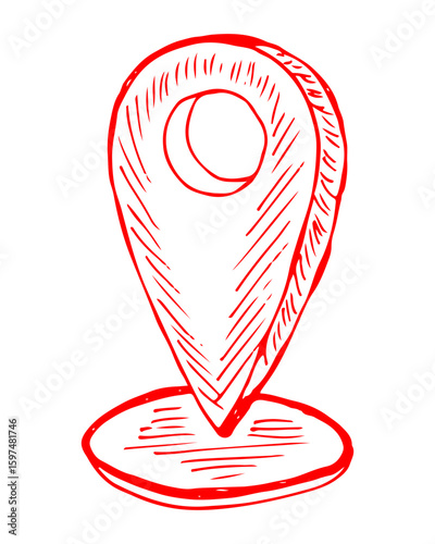 Pin icon red map hand drawn vector illustration location navigation travel.