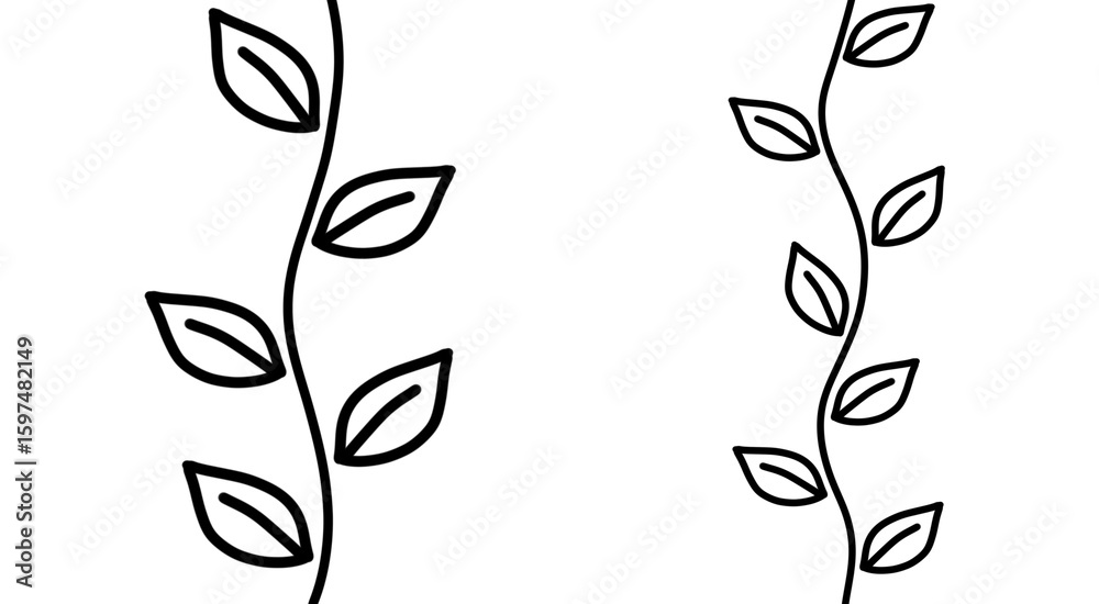 Fototapeta premium Prosta czarno-biała ilustracja winorośli z liśćmi