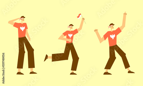 Indonesian Independence Day Celebration Poses Illustrations