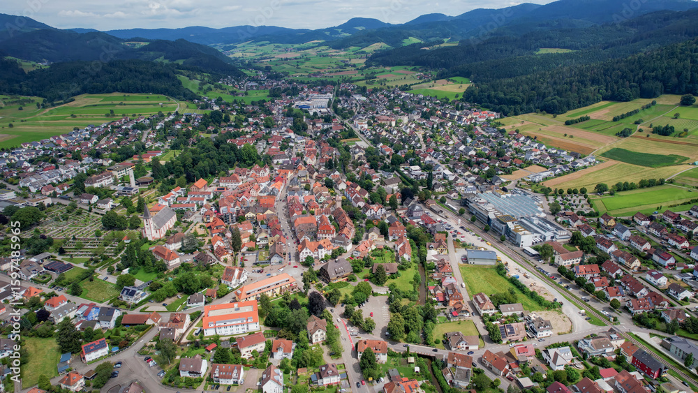 Naklejka premium Aerial view around the old town in the city Zell, 77736 on an sunny spring day