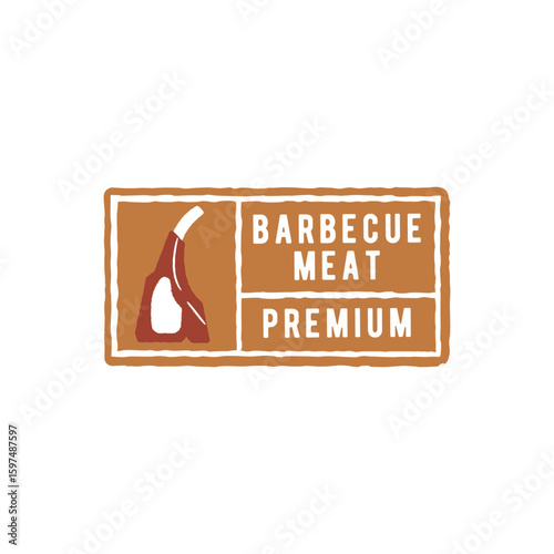 Barbecue Meat Premium logo. Label-style meat branding logo for BBQ packaging, butcher shops, restaurants, or grilling events. Suitable for food labels. Vector illustration.