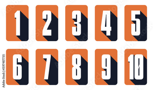 Set Bold Numbers 1 to 10 in Rectangle on transparent background