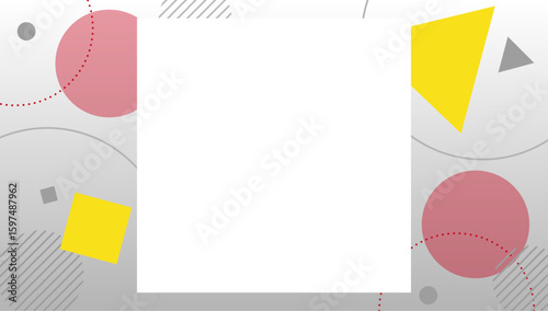 カラフルでポップな幾何学模様の背景テンプレート｜円、三角形、四角形、ベクター、白背景、余白
