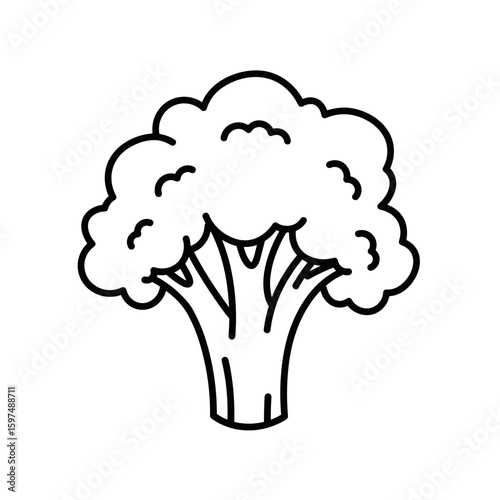 Broccoli illustration in black and white on a plain background  