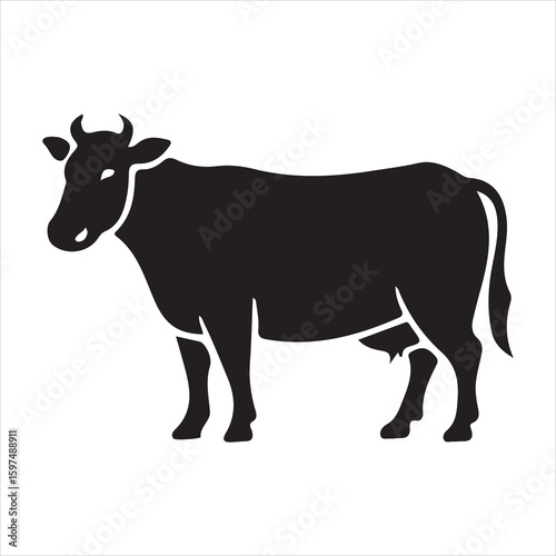 Black silhouette of a cow standing on a white background cattle animal