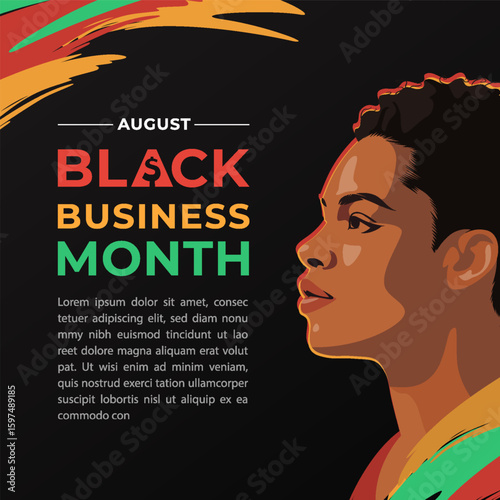 Illustration Celebrating August Black Business Month with Vibrant Colors and Portrait