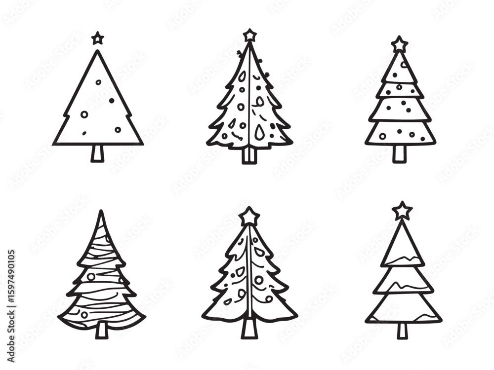Obraz premium christmas tree line art illustration