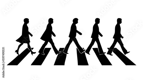 Silhouette of Walking on Crosswalk: A group of people elegantly stride across a crosswalk, their silhouettes telling a story of urban life. The scene evokes a sense of movement and purpose.