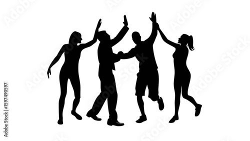 Celebration Silhouette: A dynamic silhouette captures the joyous movement of people celebrating, conveying the energy of shared success, community, and unity.