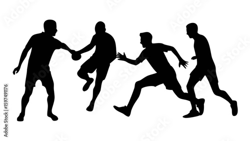 Running Relay: Four runners in silhouette form an athletic and competitive image, running together in a dynamic relay race showcasing the essence of teamwork and movement.