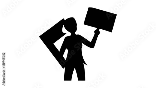 Silhouette of Activist: A powerful black silhouette of an activist stands in protest, holding a sign. A striking image representing the spirit of activism and solidarity.
