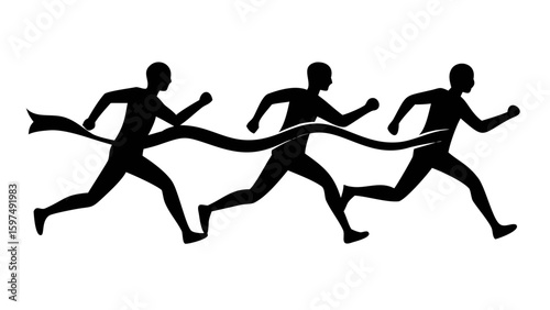 Silhouette Runners at the Finish Line: A striking, minimalist silhouette captures the essence of athletic competition as runners surge towards the finish line.