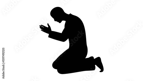 Contemplative silhouette: A solitary silhouette kneels in silent prayer, embodying introspection and spiritual connection.