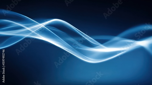 Abstract design with flowing light blue lines on a dark background.