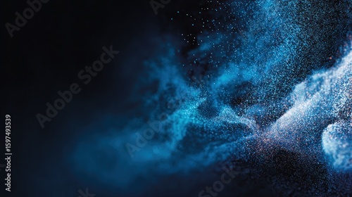 Abstract digital particles swirling in shades of blue and white.
