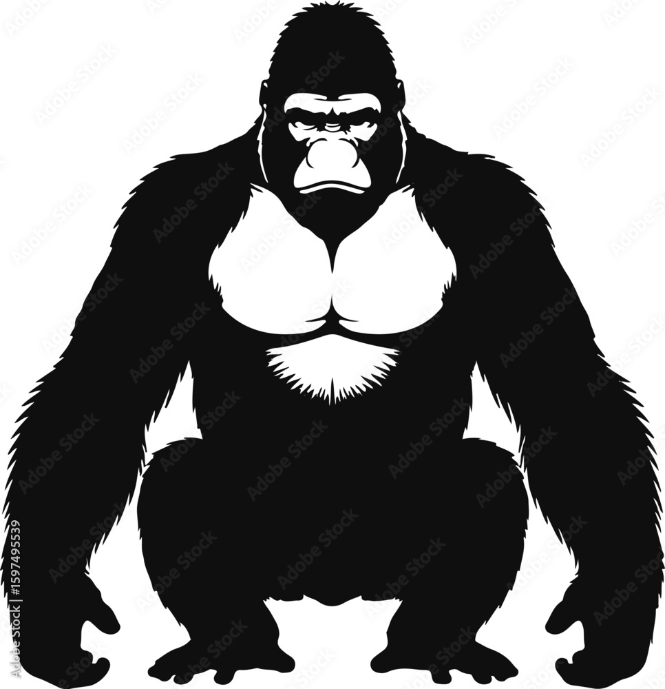 Fototapeta premium Powerful gorilla stands tall, a majestic primate with strength and presence, ready for wildlife projects