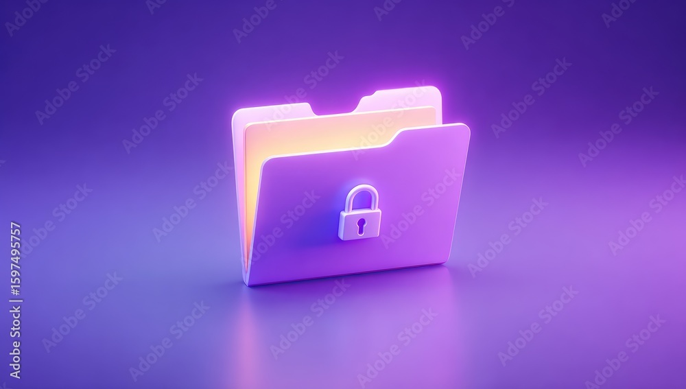 3D rendered, lit-up folder icon with a lock 3D rendered, lit-up folder icon with a lock