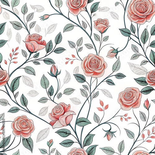 Seamless flower fabric texture flower drawing illustration white background