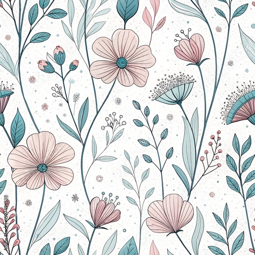 Seamless flower fabric texture flower drawing illustration white background