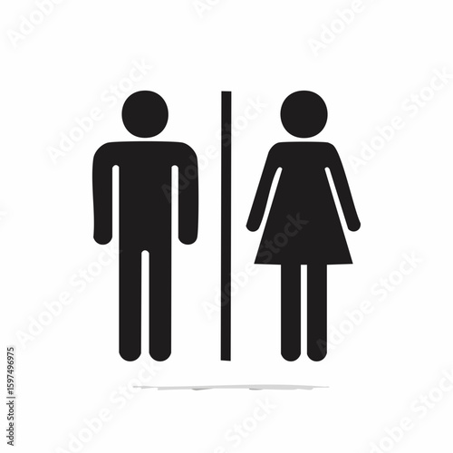 Black and white vector of combined male and female restroom icon, minimalist silhouette in shared space style