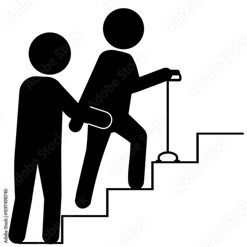 階段を上る高齢者を介助する人のピクトグラム