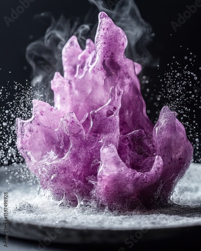 Ethereal Purple Smoke Formation with Texture and Water Droplets