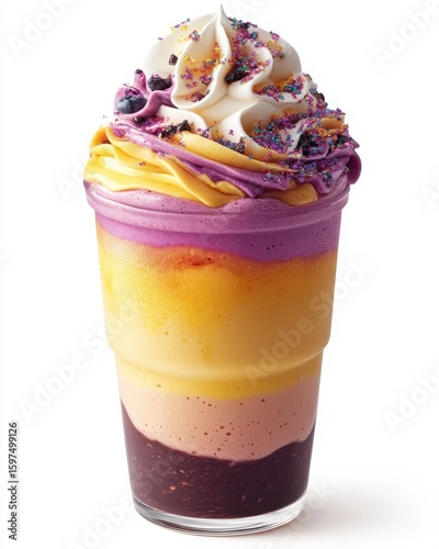 Colorful Swirled Frozen Dessert with Whipped Cream and Sprinkles