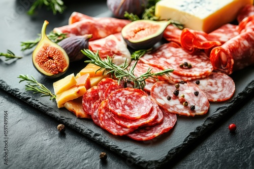 Gourmet Charcuterie Board with Cheeses and Fresh Fruits