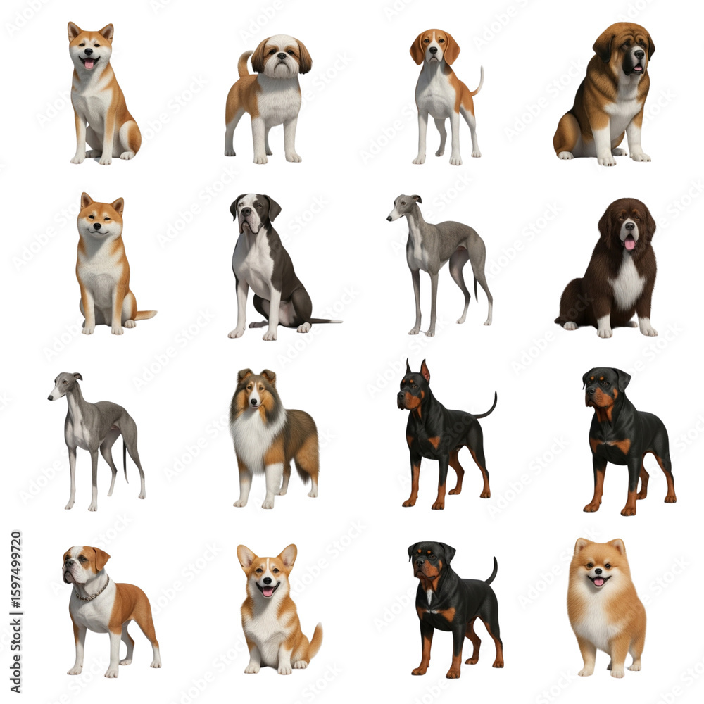 Fototapeta premium Collection of diverse dog breeds posed for portraits