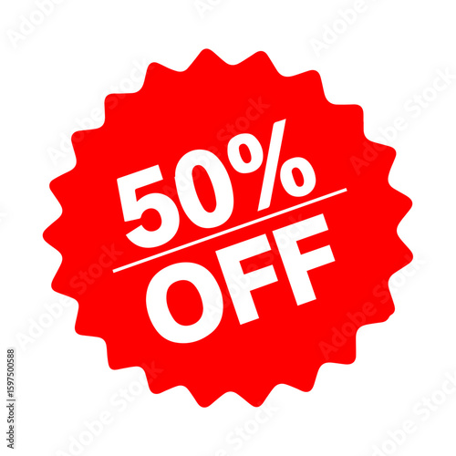 Vector round circular sticker badge 50 percent off sales marketing retail isolated on white