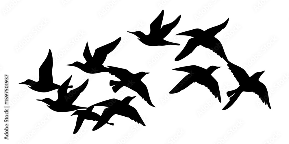 Obraz premium Group of Small Birds Flying Silhouette - Dynamic Avian Pattern