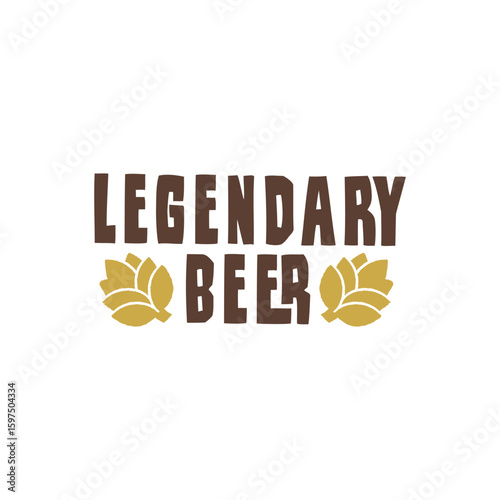 Legendary Beer logo with hops. Ideal for brewery branding, bar signage, alcohol packaging, and craft beer labels. Suitable for food and drink designs. Vector illustration.