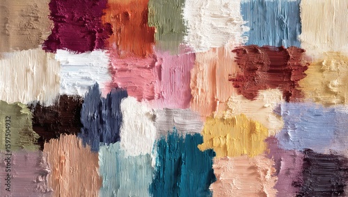 Abstract color swatches, textured paint strokes in various shades