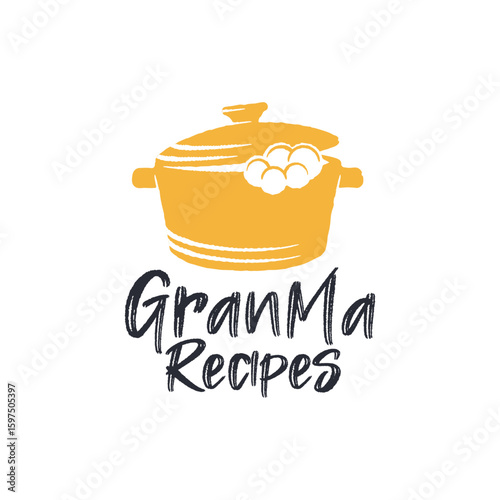 Grandma Recipes Logo. Simple grandma recipes logo for culinary branding, food blog, packaging or kitchen design. Vector illustration.