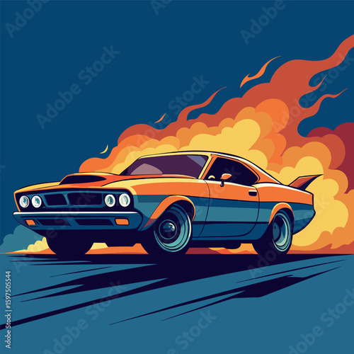 Classic Muscle Car Burning Rubber