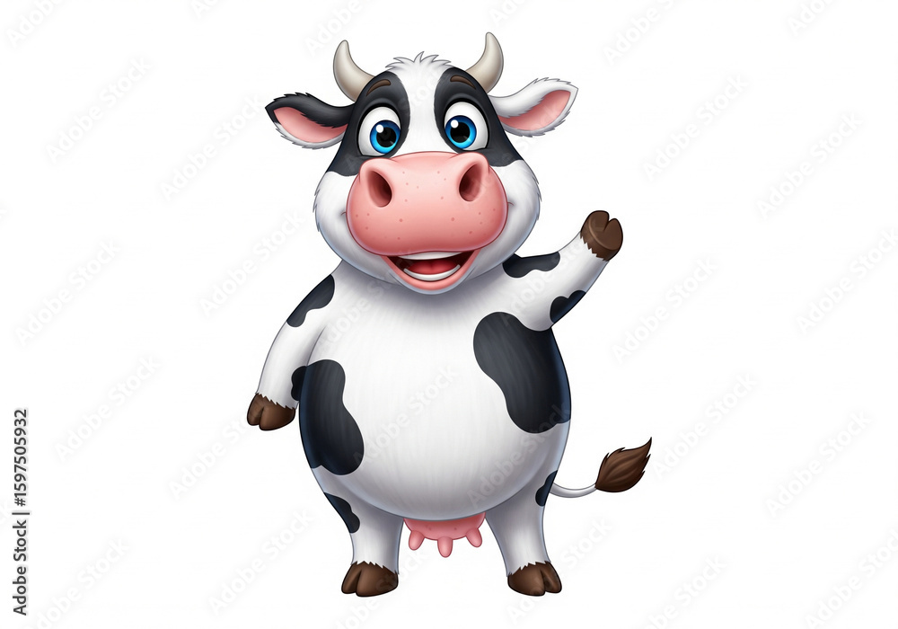 Fototapeta premium Cute Cartoon Cow Character Waving Hello