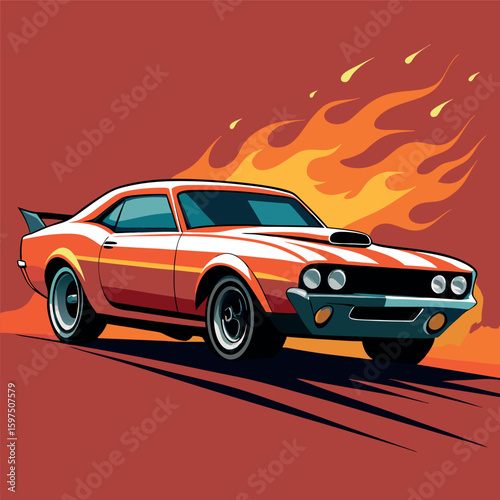 Classic Muscle Car Burning Rubber