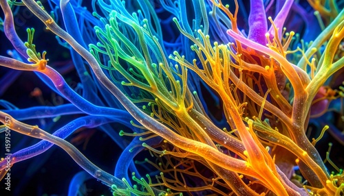 Delving into the intricate branching and vibrant colors of fungal hyphae