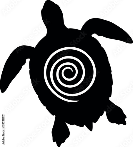 Tribal turtle silhouette with spiral symbol