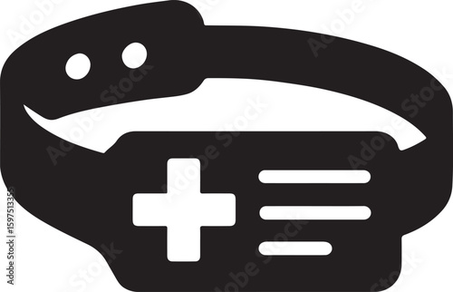 Silhouette vector of patient ID wristband icon representing hospital identification, medical safety, and patient care.