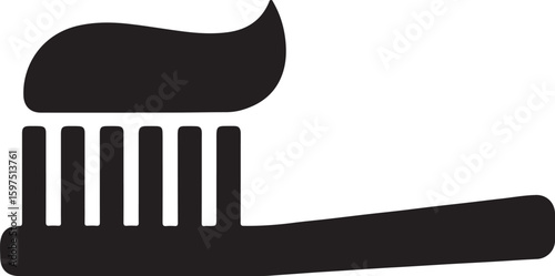 Silhouette vector of toothbrush and toothpaste icon symbolizing dental hygiene, oral care, and daily health routine.