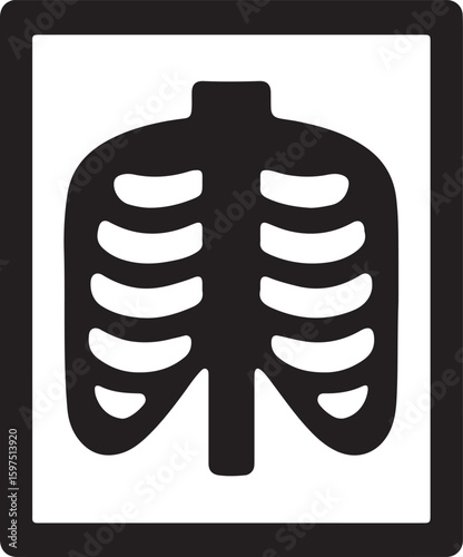 Silhouette vector of chest X-ray icon showing ribcage and lungs for medical diagnostics and radiology concepts.