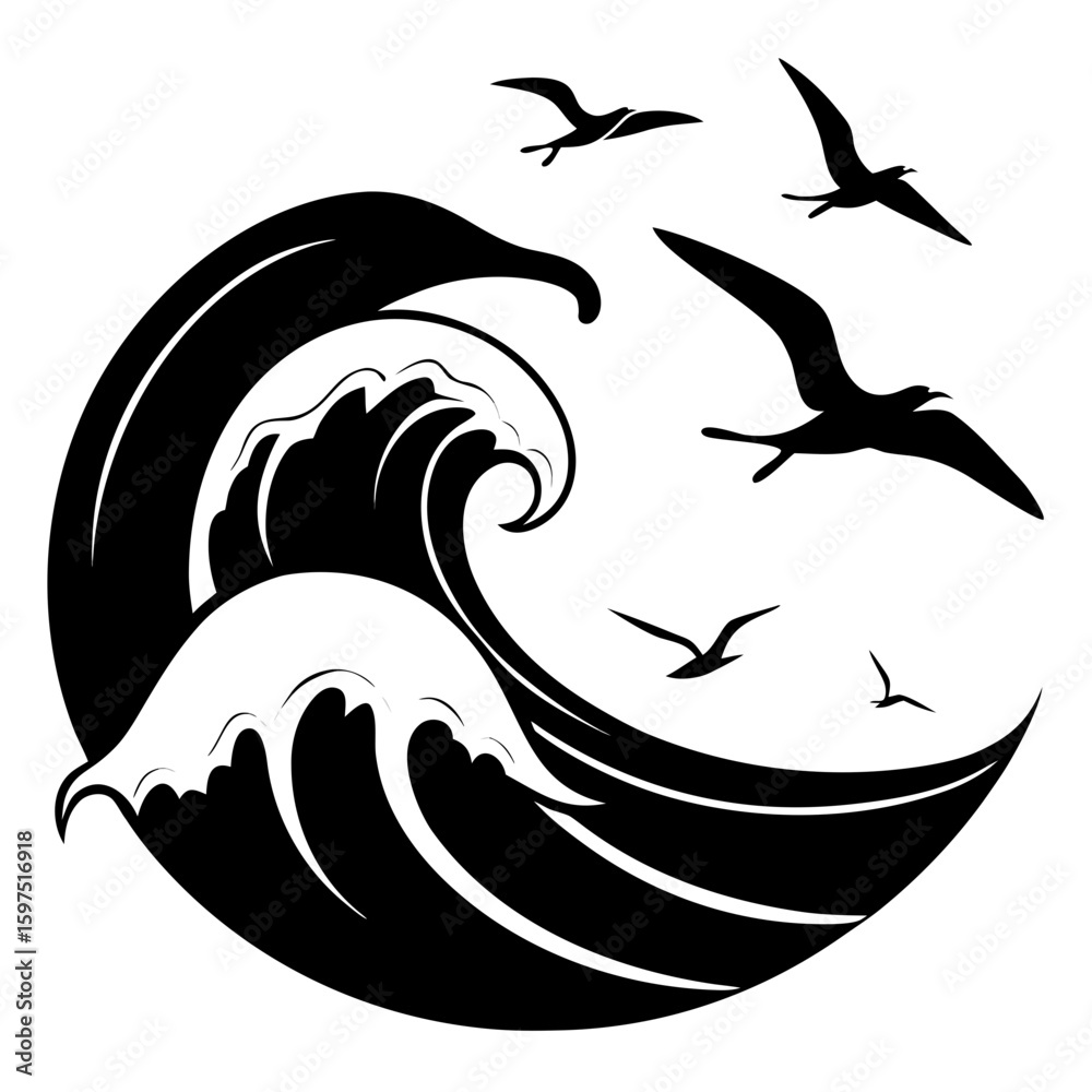 Obraz premium Clean Silhouette Ocean & Gulls 