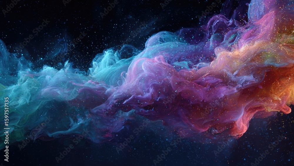 Fototapeta premium Abstract swirling nebula of vibrant colors against a dark starry background